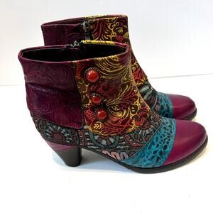 Socofy Retro Boho Handmade Leather Patchwork Ankle Boots womens EU 41 US